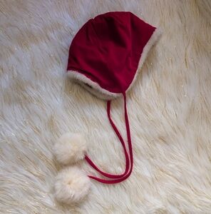 Toddler Red Velvet Winter Hat / Bonnet with Faux and Real Fur, Christmas Vintage